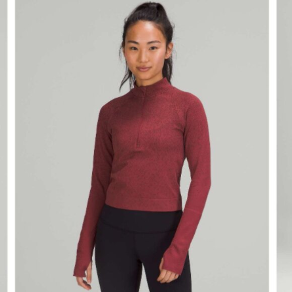 Lululemon Rest Less Cropped Half-Zip, Red and Black Pattern - Size 4 - Picture 1 of 10